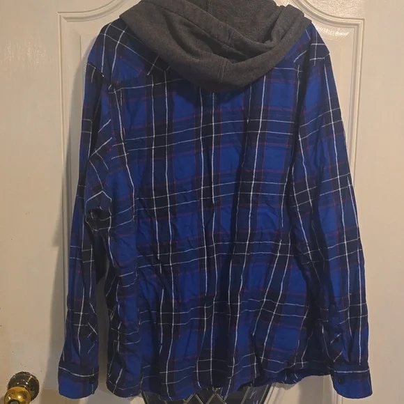 No Boundaries Blue Plaid Flannel Hoodie Shirt 2 XL (50-52) - Picture 5 of 8
